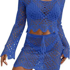 BSUBSEACH CROCHET COVERUP Two Piece Hollow Out Knit XL
